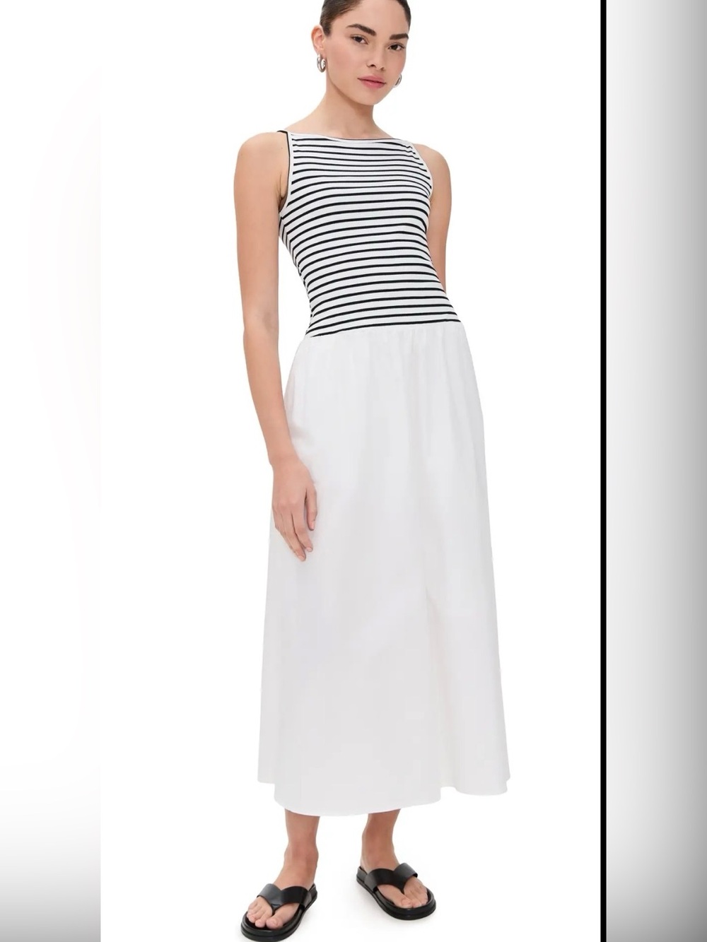 o.p.t. Beryl Midi Dress Size S Black & White Stripes Poplin Preppy Clean Girl